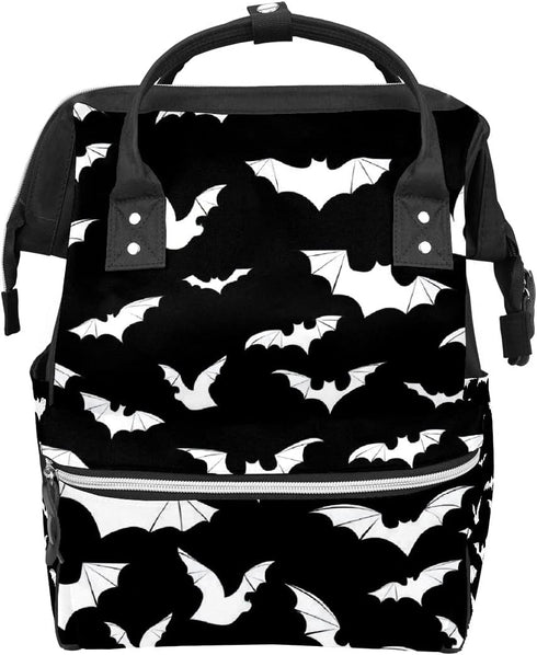 Black And White Goth Bats Diaper Bag Travel Backpack Large Capacity Multi-Function