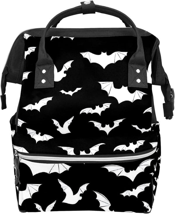 Black And White Goth Bats Diaper Bag Travel Backpack Large Capacity Multi-Function