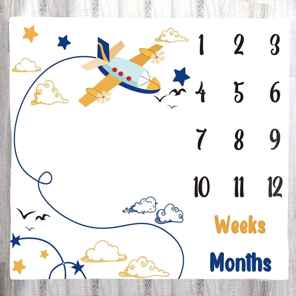 Baby Memory Blanket, Airplane Sky Pilot Baby Age Blanket, Monthly Baby Blanket Swaddle Blanket, 48x40 Inch