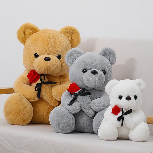 12 Inch Teddy Bear Stuffed Animal with Rose, Soft Cuddly Plush Bear, Gifts for Kids, Baby Shower