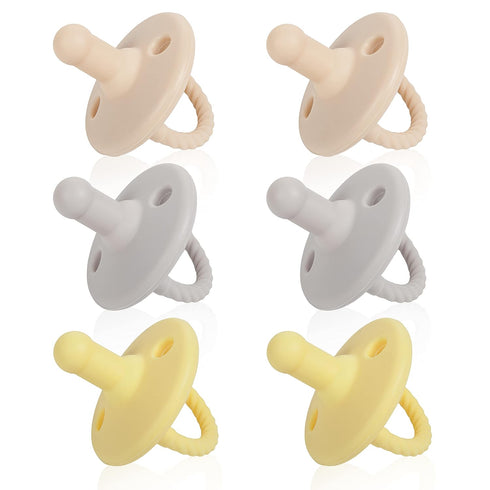 Sweet Child Pacifiers Set of 6, 0-18 Months, Ultra-Light Silicone Binkies with Collapsible Handle & 3 Air Holes