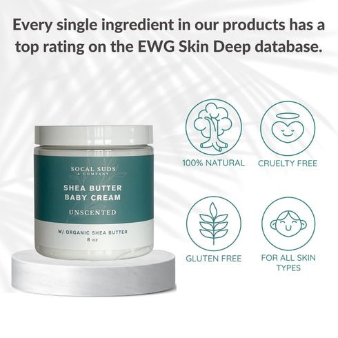 8oz SoCal Suds & Company - Organic Baby Face & Body Cream - Natural Moisturizer with Shea Butter, Coconut Oil & Aloe