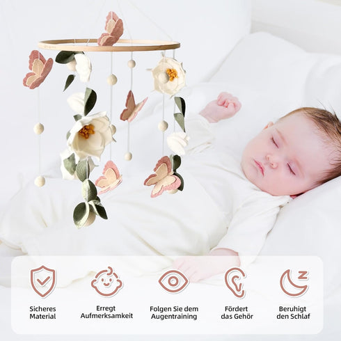 SWECOMZE Floral Baby Mobile Nursery Decor Felt Flowers Butterflies Baby Mobile for Crib Boys Girls Boho Style Neutral