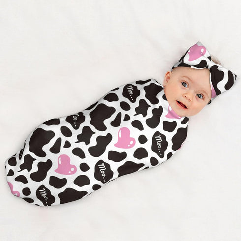 Osvbs Set Cow Print Pink Heart Baby Stuff Swaddle Blanket Wrap Baby Newborn Blanket Soft Sleep Sack Stretchy