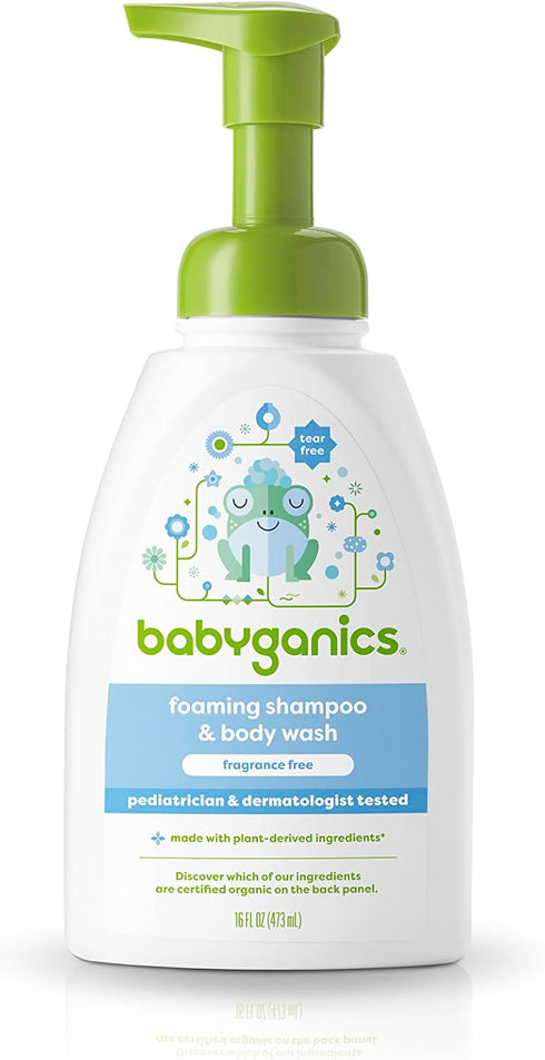 Babyganics Baby Shampoo + Body Wash Pump Bottle, Fragrance Free, Non-Allergenic, 16 Fl Oz