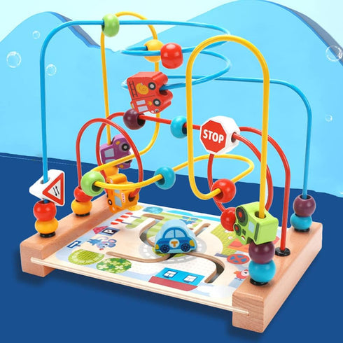 Alasum Toddler Car Toys, Bead Maze Toy, Funny Round Wooden Roller Coaster for Kids