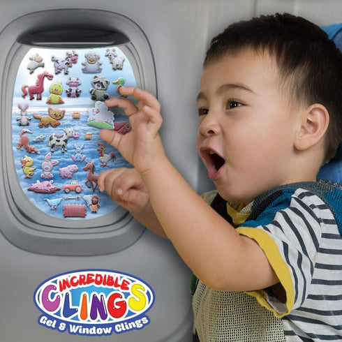 Funny Farm Animals Window Clings for Kids & Toddlers by Jesplay USA - Reusable Gels & Decals, Puffy Sticker Activities