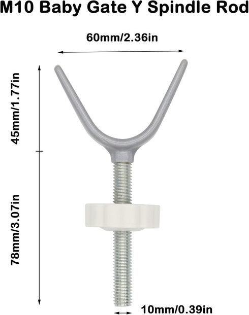2 Pack Baby Gate Y Spindle Rod M10 (10mm) Stair Banister Baby Gate Adaptors, Replacement Bolt Part for Baby & Pet Pressure Mounted Safety Gates, Baby Tension Gate Extender