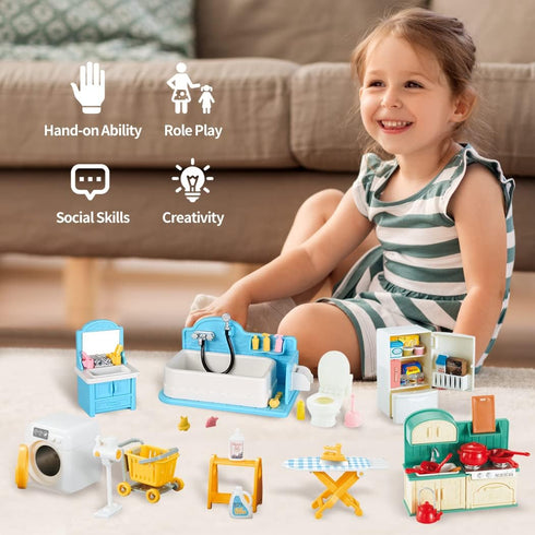 Set,Fridge Set TAKIHON Dollhouse Furniture, Kitchen & Bathroom Toy Washing Machine for Kids,Dollhouse Miniature