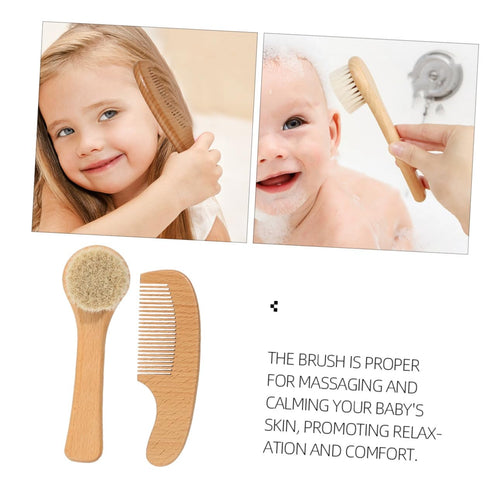 Set FOMIYES Gentle Bath Brush Soft Scalp Care Grooming Kit for Newborns Natural Wool Massage Brush Boy Girl Hair Comb
