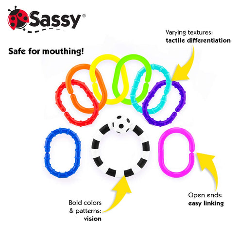 9 Set, 0+ Sassy Ring O Links Piece Links for Stroller or Carrier Seat, Months