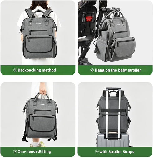 unelmoi Backpack Diaper Bad with Detachable Changing Pad, Large Capacity Waterproof Baby Bag for Moms & Dads (Black)
