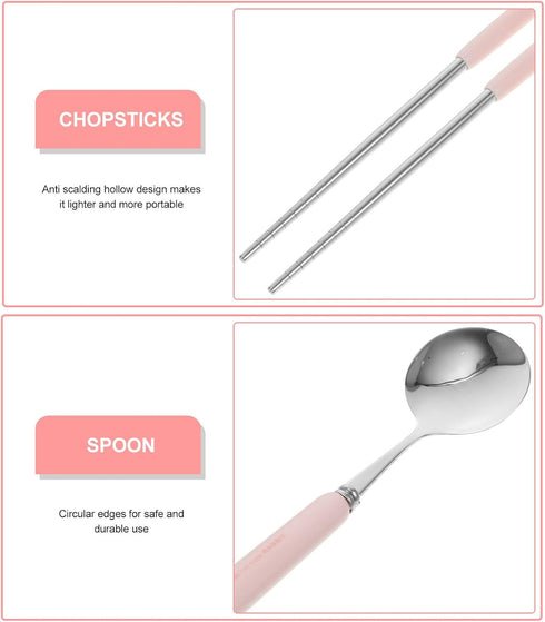 TOPPERFUN 4 Set PCS Travel Utensils with Case, Portable Stainless Steel Reusable Cutlery for Lunch Box, Includes Spoon
