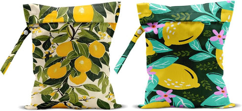 Hanamiya Na 2Pcs Lemon Print Wet Bags, Wet Dry Bag Reusable Zipper Pouch for