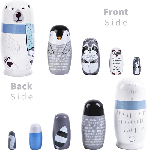 Tngan Nesting Dolls, 5Pcs 6" Tall Russian Nesting Dolls, Handmade Matryoshka for Kids, Wooden Stacking Toys