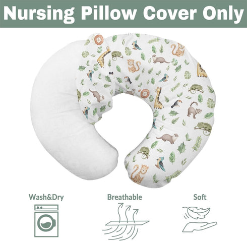 Watercolor Brazilian Animals Baby Nursing Pillow Covers for Boy Girl Jungle Animal Tropical Leaves Nursery Pillowcase