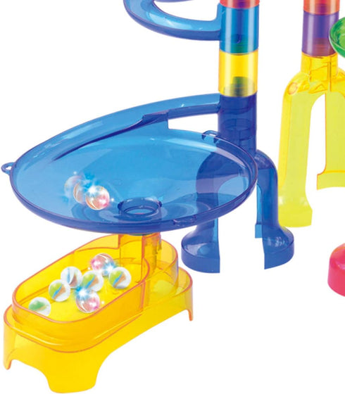 JOYIN 170Pcs Glowing Marble Run - Construction Building Blocks Toys with Glow in The Dark Glass Marbles