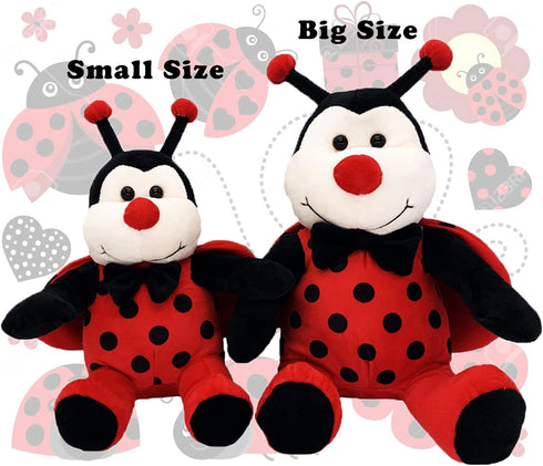 Big Size Ladybug Stuffed Animal Plush - Cuddly Lady Bug Toy with Red Wings and Black Bow