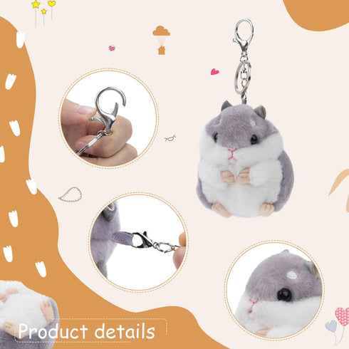 RAYNAG Set of 2 Cute Hamster Plush Keychains Stuffed Animals Keyring Charm
