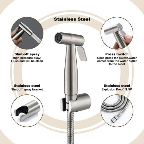 XKHLQLPEF Set Bidet Sprayer with Single Cold Water Stainless Steel Portable Cloth Diaper Washer Shower Sprayer Wall