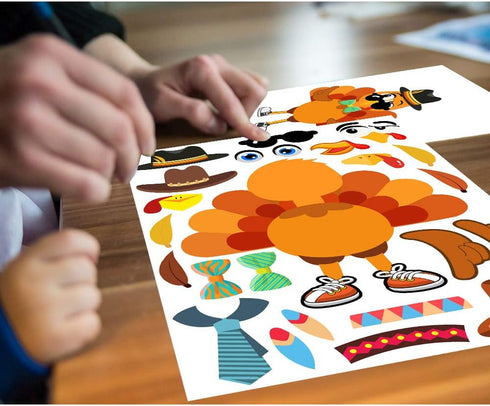 Make-A-Turkey Stickers for Thanksgiving Party Games/Favors/Supplies, 20 Set for Kids Crafts