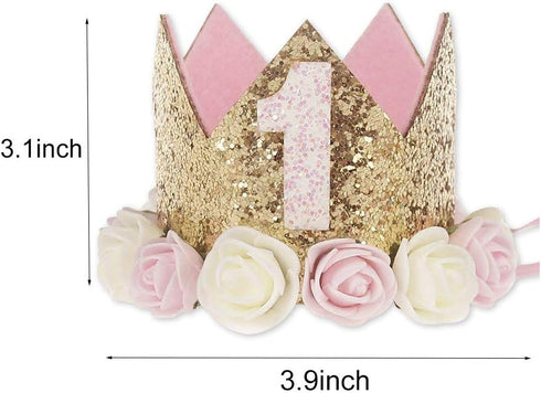Birthday Crown Hat Princess Sparkle Flower Headband Tiara for 1 2 3 4 5 6 Party Decoration Cake Smash Photo Prop