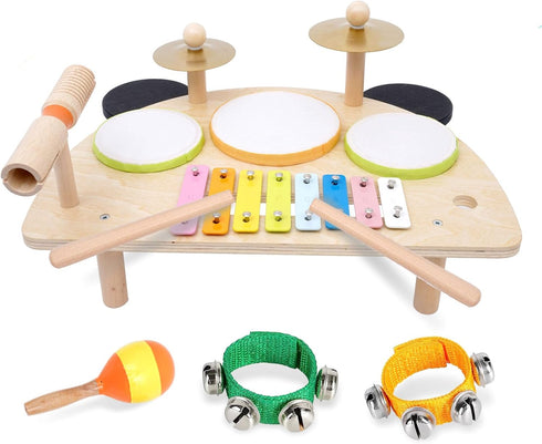 Kids Drum Set, Montessori Musical Instruments for Toddlers 1-6, Wooden Toys Montessori