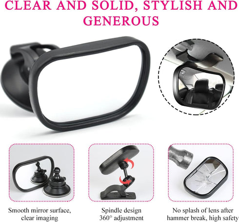 Ohleats 360 Baby Car Mirror, Shatter-Proof Rear Facing Mirror for Infant Safety, Rotation Clear View for Windshield Sun