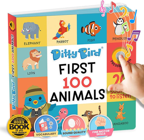 Ditty Bird Talking Books 100 Animals, Vocabulary & Speech Learning Sound Books for Toddlers 1-3