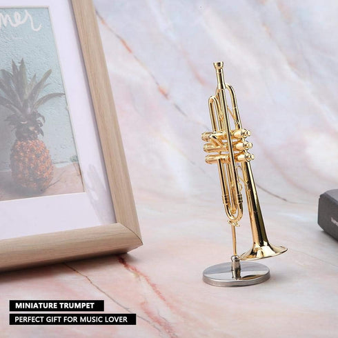 Music Instrument Miniature Replica - Mini Musical Instruments Collection Trumpet Model with Case Stand