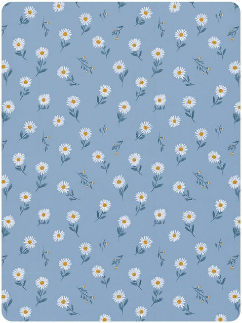 miaozhen 1 Pack 52x28 Cotton Baby Crib Sheets Comfy Breathable White Daisy Flower Pastel Blue Crib Mattress Sheet