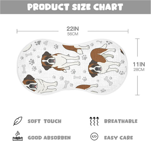 FUQIUMI 4 22"x 11" St-Bernard-Shorthaired Dog Muslin Burp Cloths for Babies,Soft Cotton Layer Burping Cloths