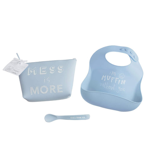 Mud Pie Blue Silicone Feeding Set for Babies
