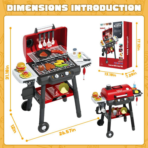 Playset, 3-5, 2-Layer Kids Grill BBQ Toy Grill with Smoke Sound Light and Wheel, Movable Pretend Play Kitchen Toys