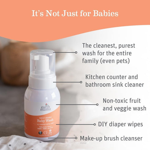 Earth Mama Sweet Orange Baby Wash Liquid Hand Soap Refill, Organic Body Wash, 34 fl oz