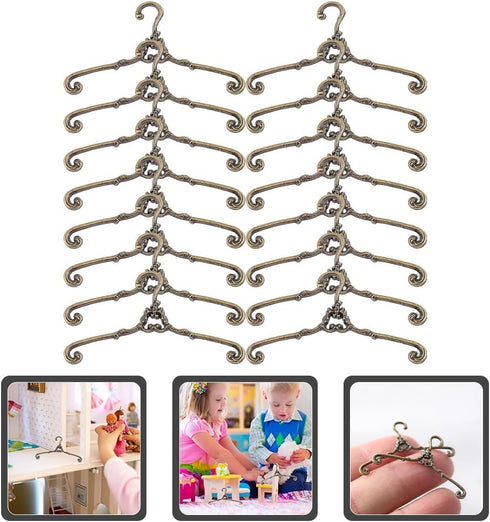 Gadpiparty 24pcs Small Doll Cloth Hangers, Mini Clothes Hanger Holders for Doll Dress Outfit Hanging Accessories
