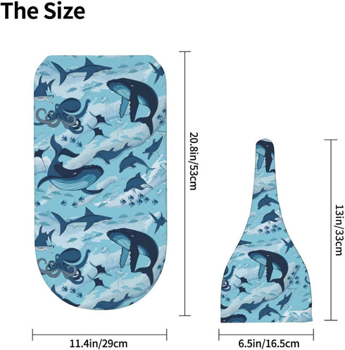 Sea Waves Dolphins Sharks Whale Octopus Newborn Swaddle Blankets with Beanie Hat Sets, Soft Gifts for Infant Boy Girl