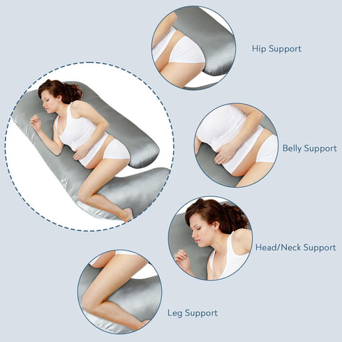 Magik & Kover Silky Satin Pregnancy Pillows for Sleeping, Cooling Pregnancy Pillow, U Shaped Full Body Maternity Pillow