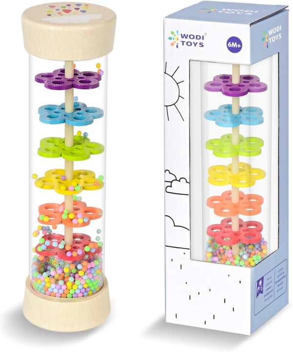 Rain Stick, 7.7” Wooden Rainmaker - Montessori Toys for Baby 3-12 Months, Infant Musical Instruments Gifts for Toddlers