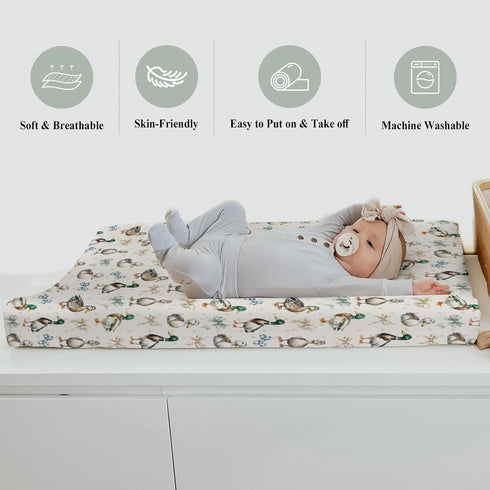 ZoUbqchY 32''16'' Vintage Duck Bows Floral Changing Pad Covers for Baby Girls Boys Green Mallard Ducks Fitted Changing