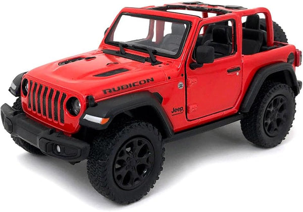 Jeep Wrangler Rubicon Off Road Die Cast Model by KiNSMART - 5 inch 1:34 Scale Toy Car (Red Opentop)