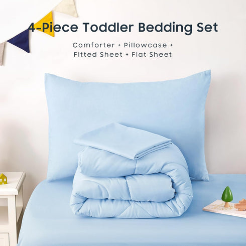 Set 4 Set Wake In Cloud - Toddler Bedding for Boys Girls, Pieces Soft Crib Bed Including Comforter, Sheets