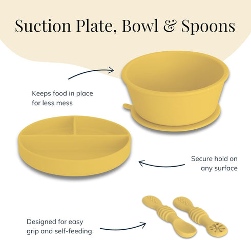 Set 6+ Little Loon Baby Led Weaning Starter Complete Silicone Feeding Kit for Months - Baby Plates, Bibs, Spoons