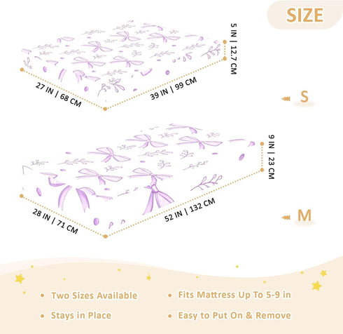 CZXW 52" 28" Purple Bows Crib Sheets Fitted x Natural Cotton Soft & Breathable for Baby Crib Mattress