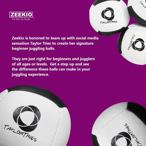 Zeekio - Taylor Tries Signature Beginner Juggling Ball Set - Durable 6 Panel Synthetic Leather Ball