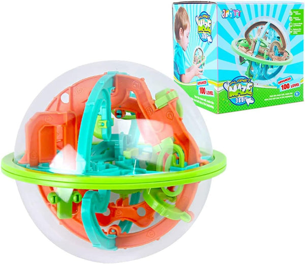 3D Interactive Maze Ball Game, 12cm with 100 Obstacles, Educational Toys for Kids, Magical Brain Teasers