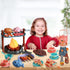 yoliyogo Set 45pcs 3+ Pretend Play Campfire Toy with Realistic BBQ Accessories,Fake Grill Foods,Tea Pots etc,Simulate