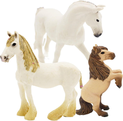 Gemini&Genius 3Pcs Horses Toy, Farm Animal Playset, Mare and Stallion with Baby Action Figures for Kids