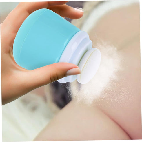 HAKIDZEL Baby Powder Puff Box Adorable Bear Design Blue Case Newborn to Adult Non-spill Dispenser