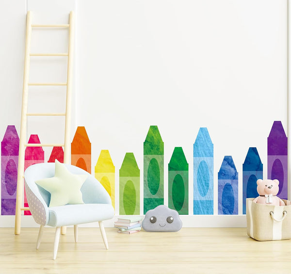 Whaline 8 Sheet Crayons Wall Decals Waterproof Watercolor Crayons Wall Stickers Educational